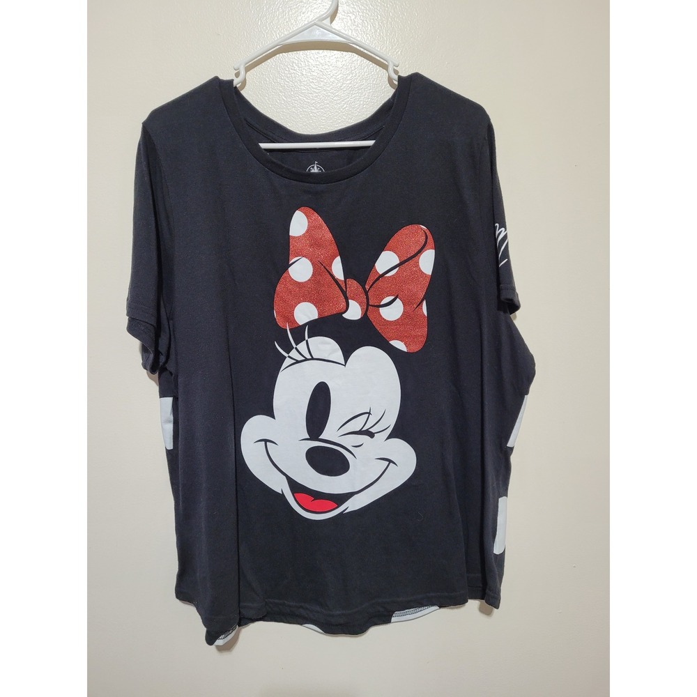 Disney Minnie Mouse Graphic T-Shirt Women 1X Black Polka Dot Glitter